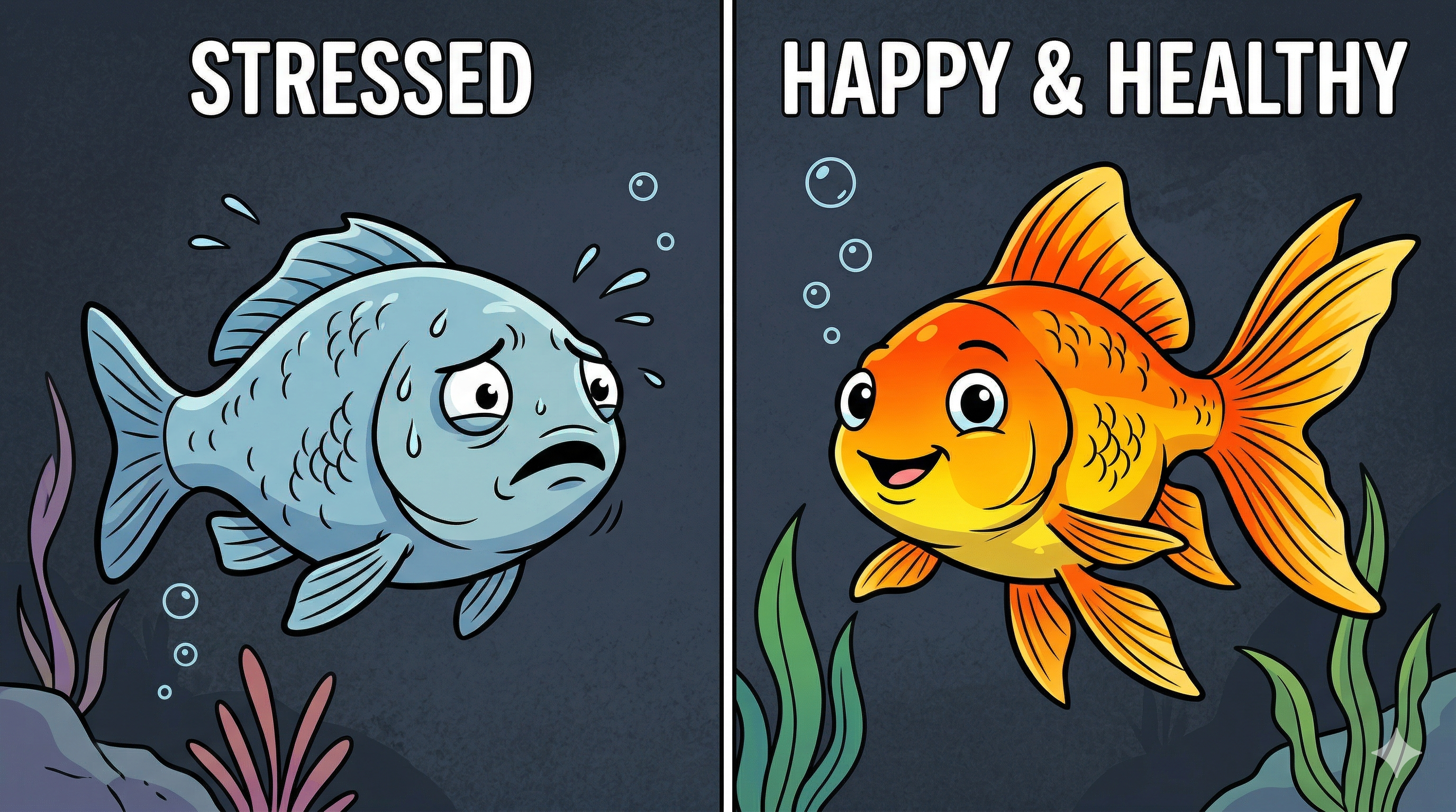 Gestresster und entspannter Fisch im Vergleich